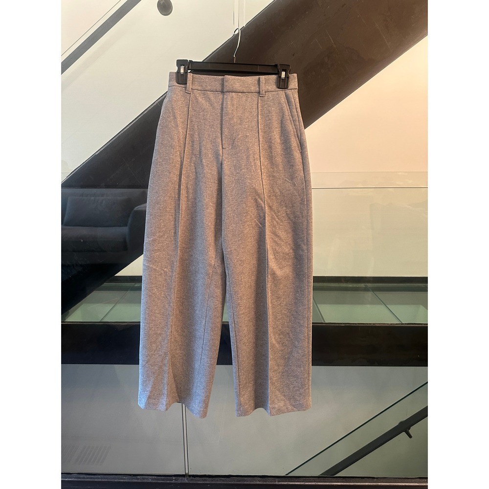 Uniqlo Gray Wide Leg Cropped Pintuck Jersey Pants XS 221-470731